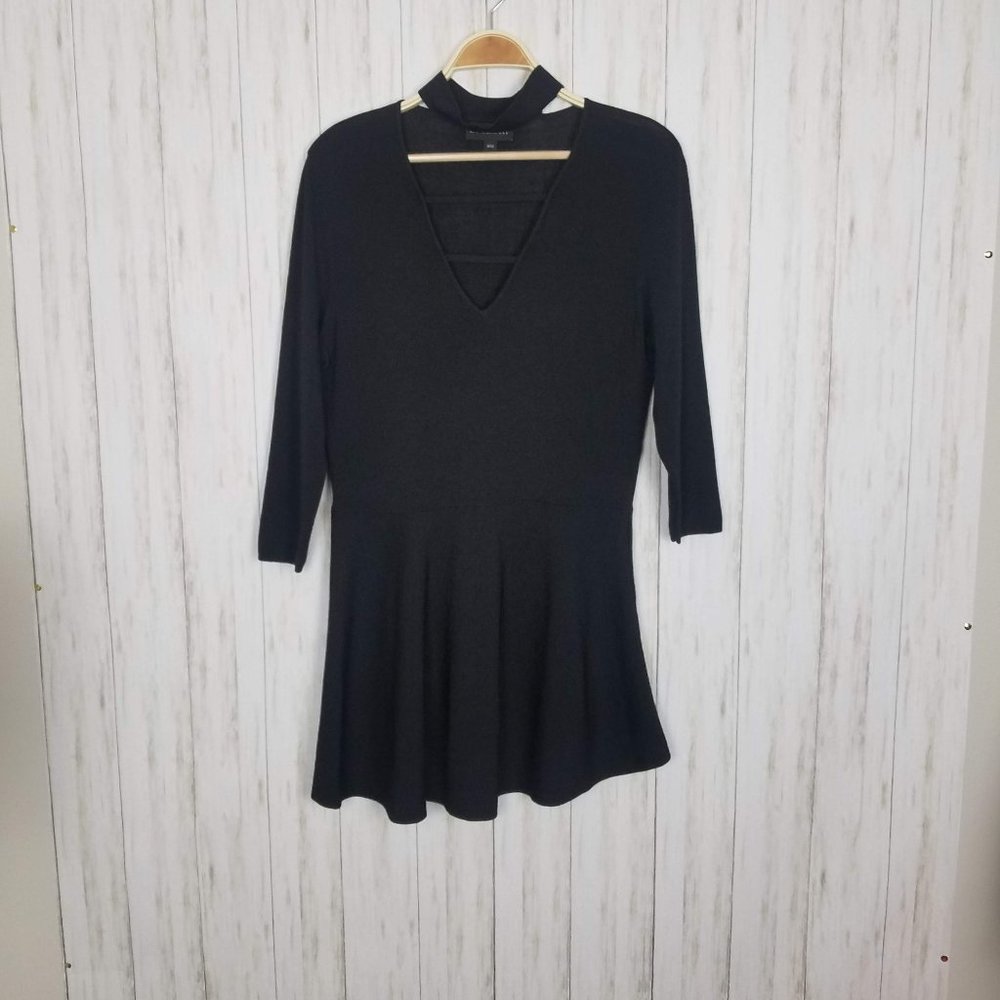 Lane Bryant Stretchy Black Choker Peplum Asymmetrical Tunic Blouse